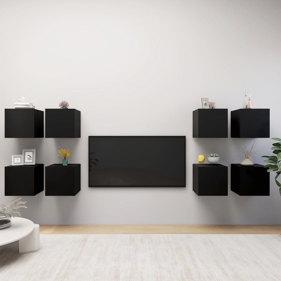 Meubles TV muraux 8 pcs Noir 30,5x30x30 cm - Photo n°1