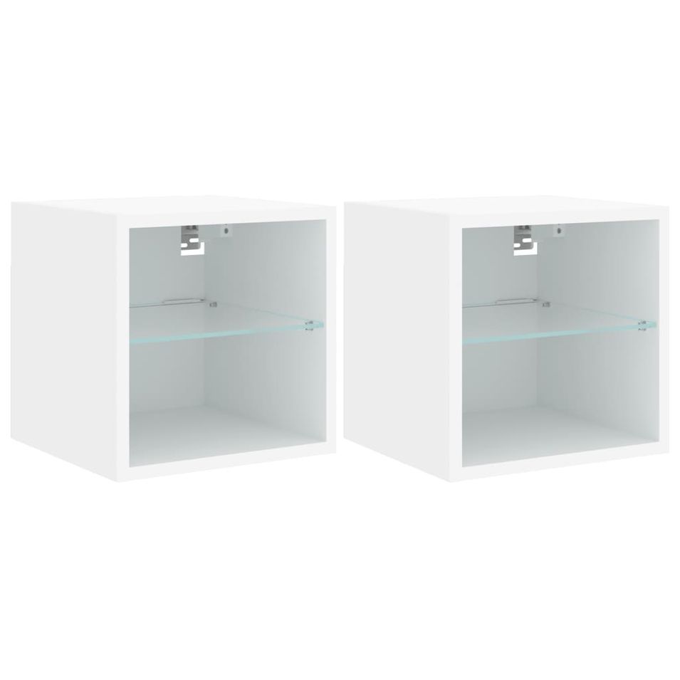 Meubles TV muraux avec lumières LED 2 pcs blanc 30x28,5x30 cm - Photo n°1