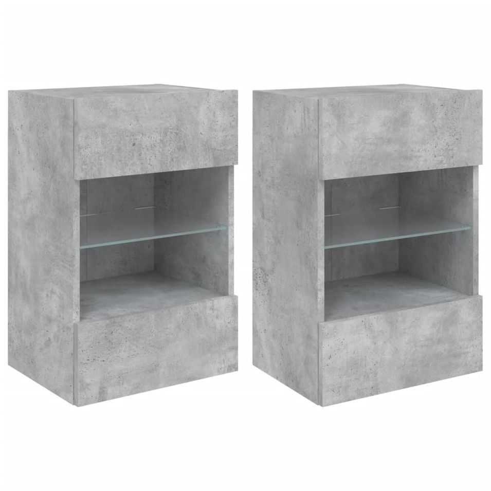 Meubles TV muraux et lumières LED 2pcs gris béton 40x30x60,5 cm - Photo n°1