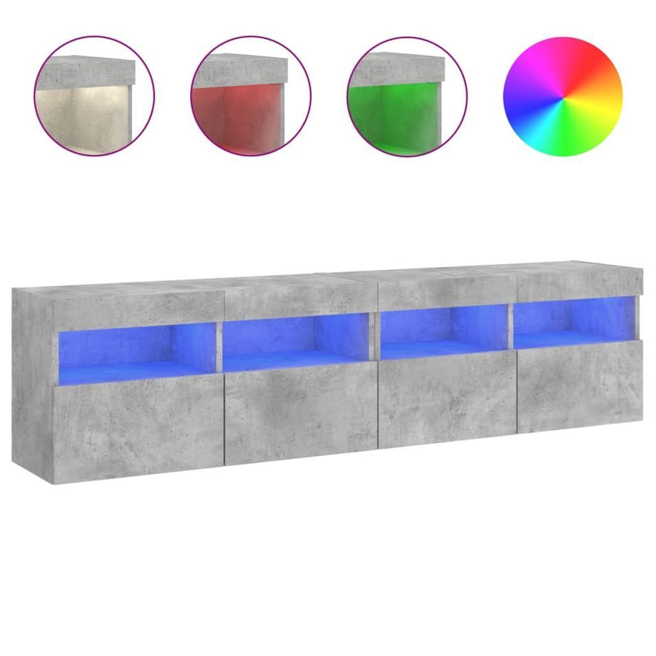 Meubles TV muraux et lumières LED 2pcs gris béton 80x30x40 cm - Photo n°1