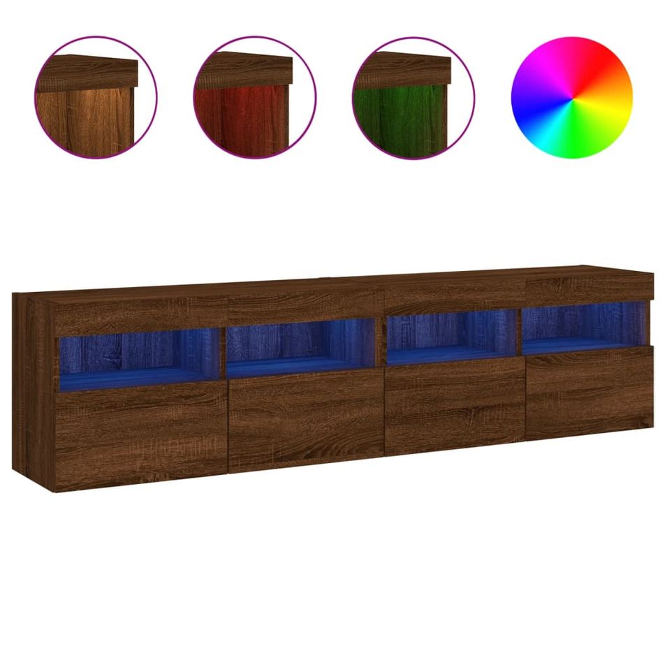 Meubles TV muraux lumières LED 2 pcs chêne marron 80x30x40 cm - Photo n°1