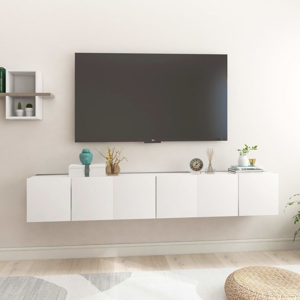 Meubles TV suspendus 3 pcs Blanc 60x30x30 cm - Photo n°1