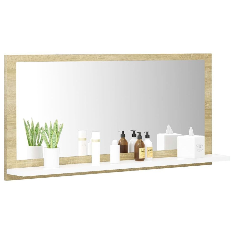 Miroir avec étagère de salle de bain Blanc et chêne sonoma 80x10,5x37 cm - Photo n°1