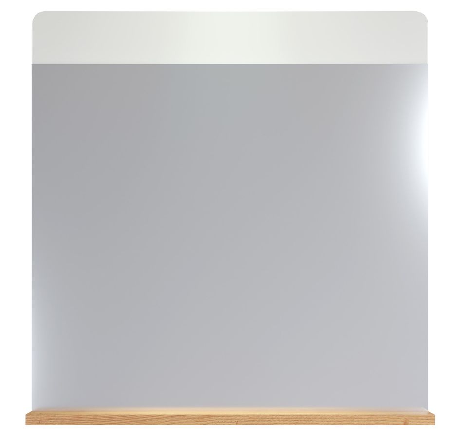 Miroir blanc brillant avec étagère chêne artisanal Klara 60 cm - Photo n°1