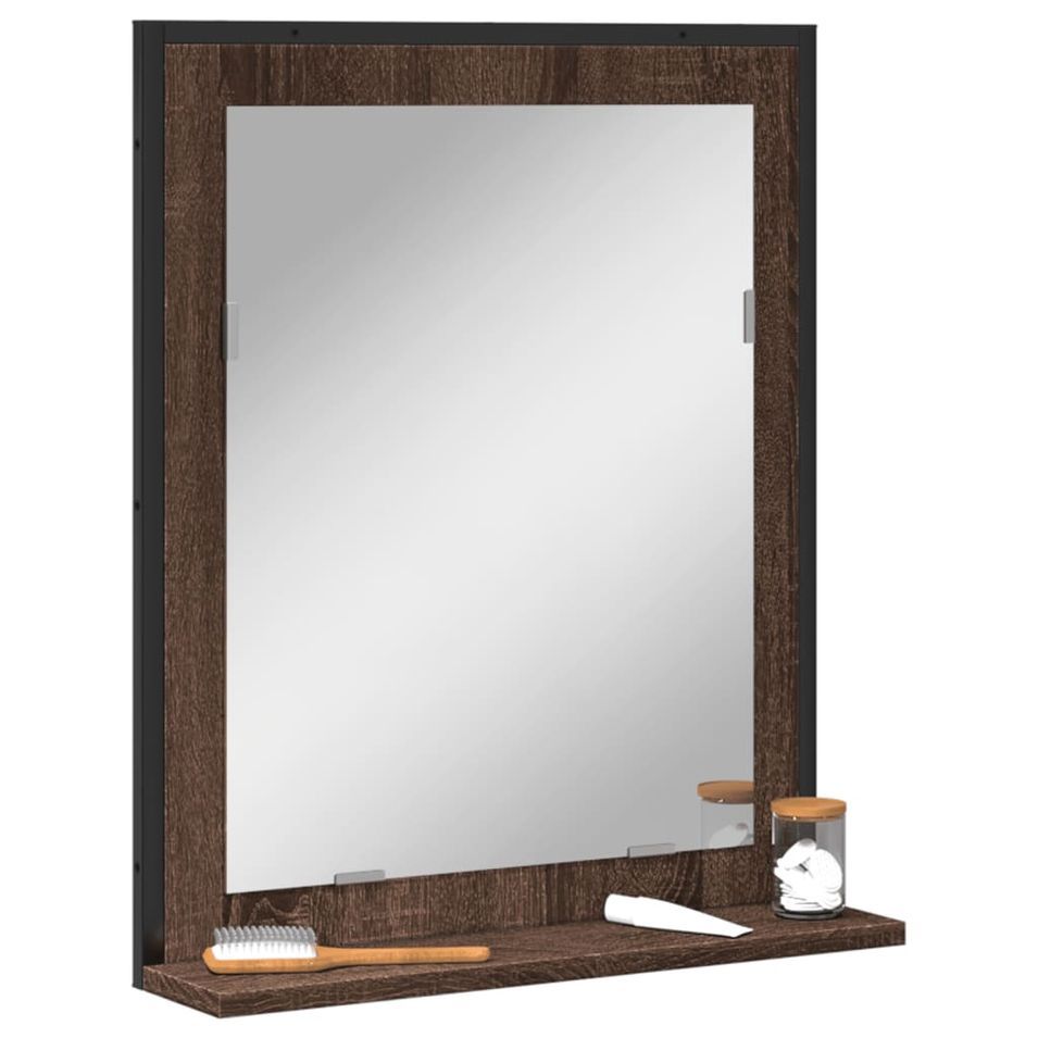 Miroir de salle de bain et étagère chêne marron bois ingénierie - Photo n°1