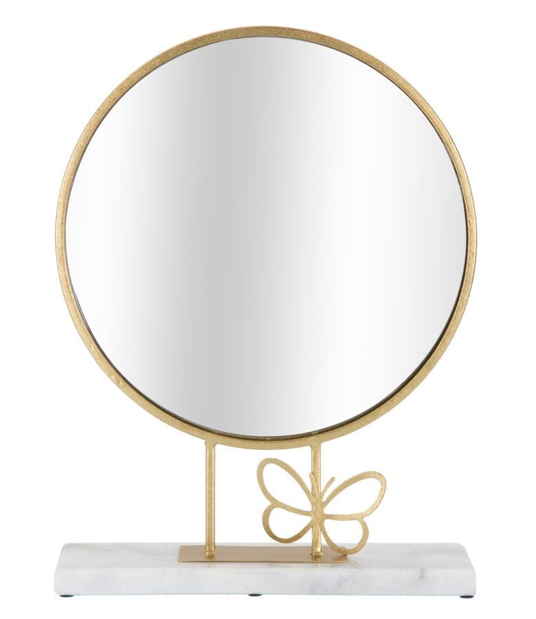 Miroir de table rond doré avec base en marbre blanc Lalia - Photo n°1