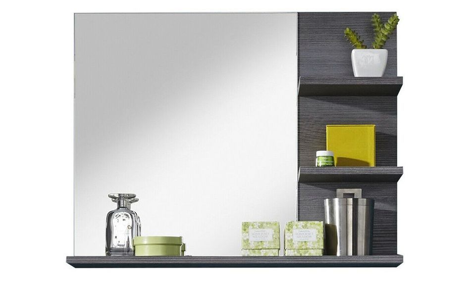 Miroir mural avec étagères mélaminé gris Anide - Photo n°1