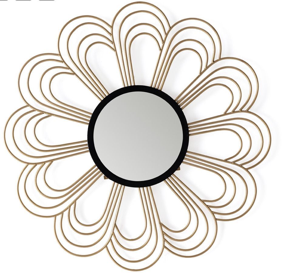 Miroir mural design en métal doré et noir SUNA - Ø 81 cm - Photo n°1