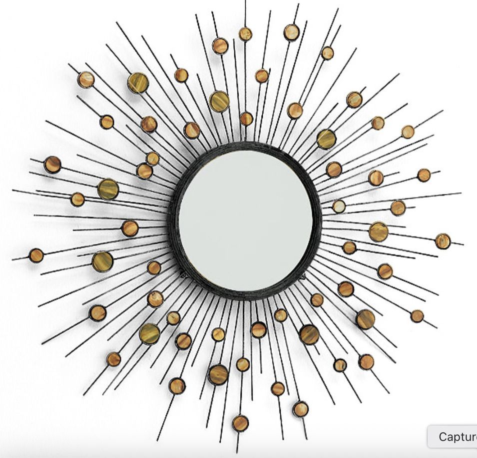 Miroir mural design métal noir et nacre SOLIKA - Ø 98 cm - Photo n°1