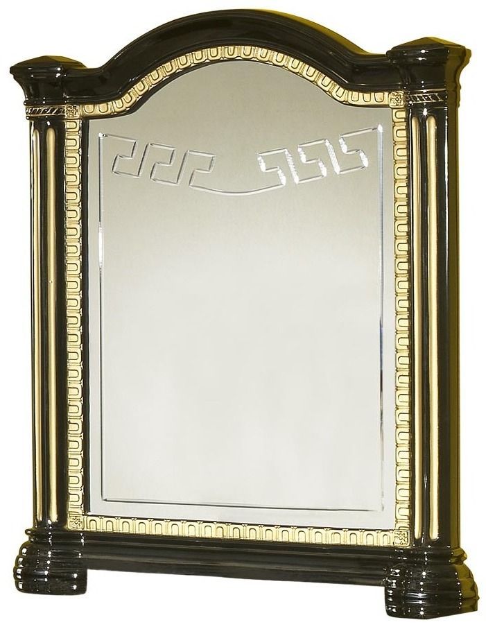 Miroir mural laqué noir et doré Savana 94 cm - Photo n°1