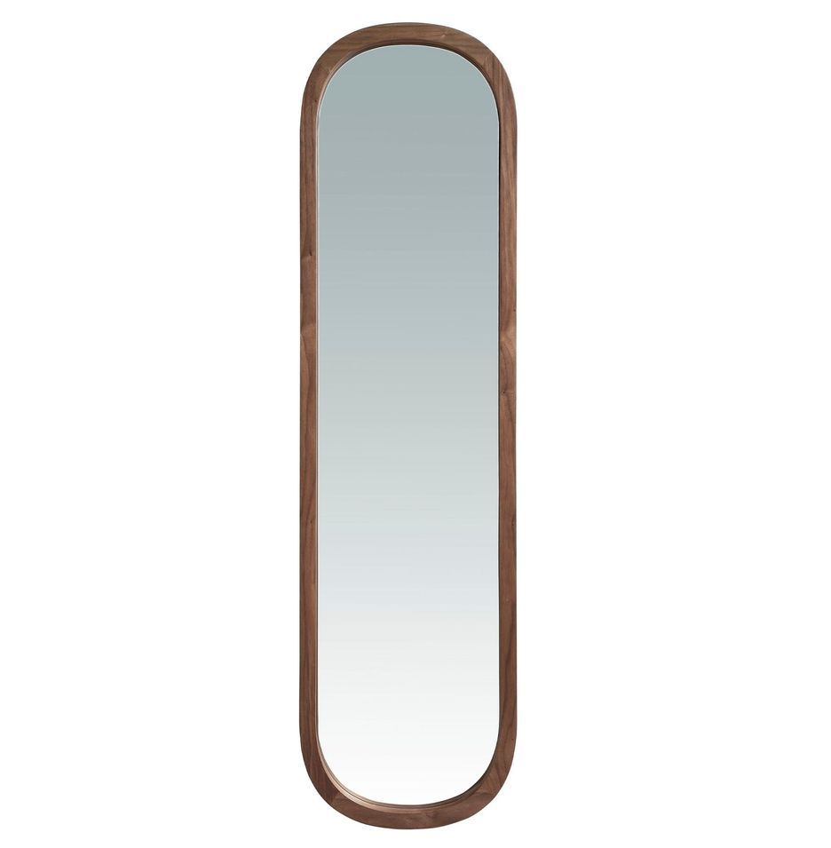 Miroir mural ovale – Cadre bois plaqué noyer naturel – L 40 x H 150 cm - Photo n°1
