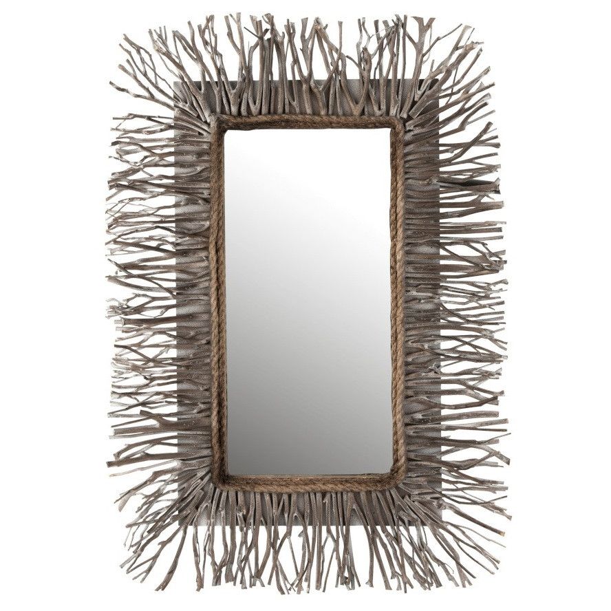 Miroir mural rectangulaire bois massif gris délavé Liray - Photo n°1