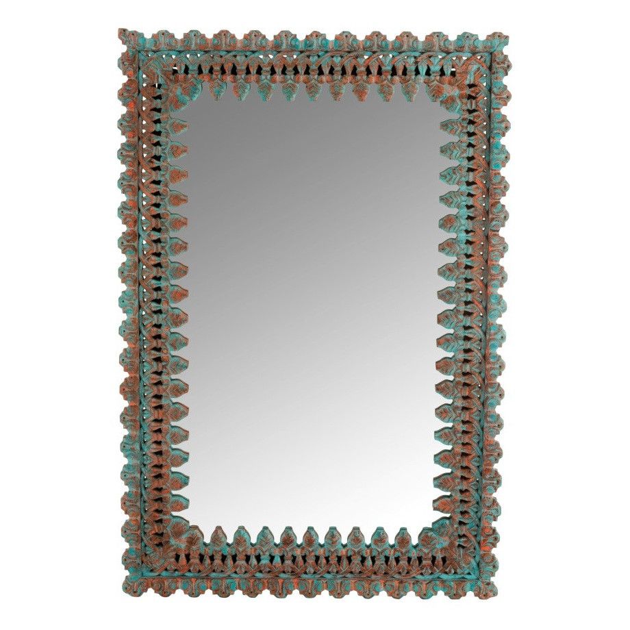 Miroir mural rectangulaire manguier massif bleu et orange Geera - Photo n°1