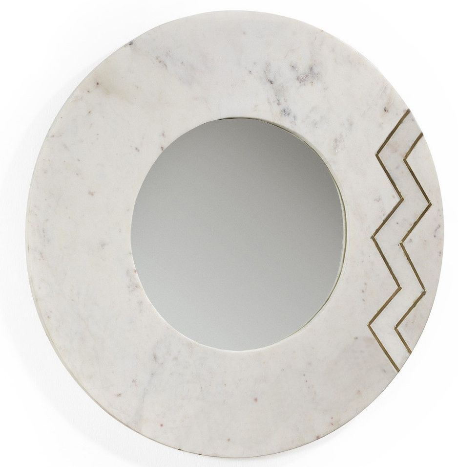 Miroir mural rond en marbre blanc SANY – Ø 71 cm - Photo n°1
