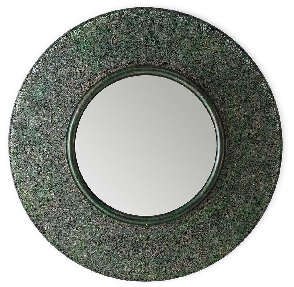 Miroir mural rond en métal doré et vert VUKLA – Ø 86 cm - Photo n°1