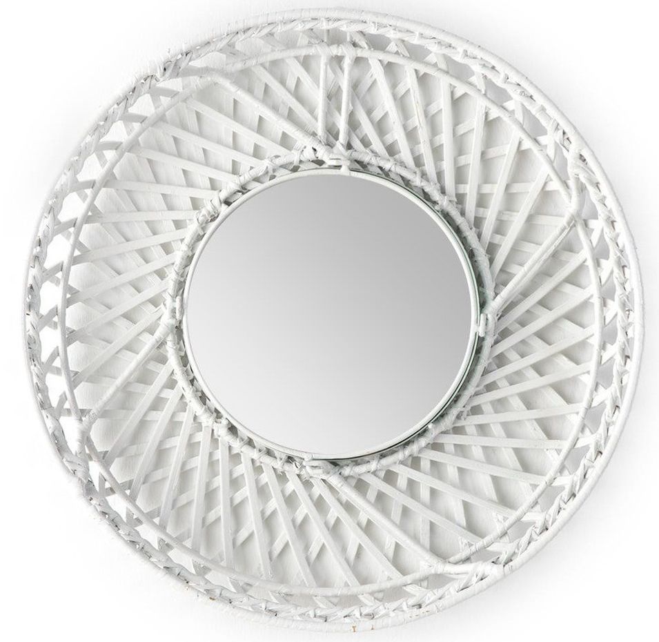 Miroir mural rond en osier blanc GALY – Ø 50 cm - Photo n°1