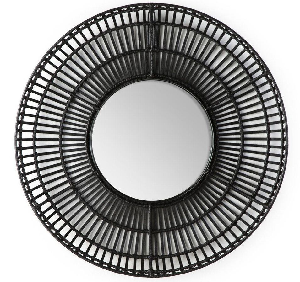 Miroir mural rond en osier noir GALY – Ø 70 cm - Photo n°1