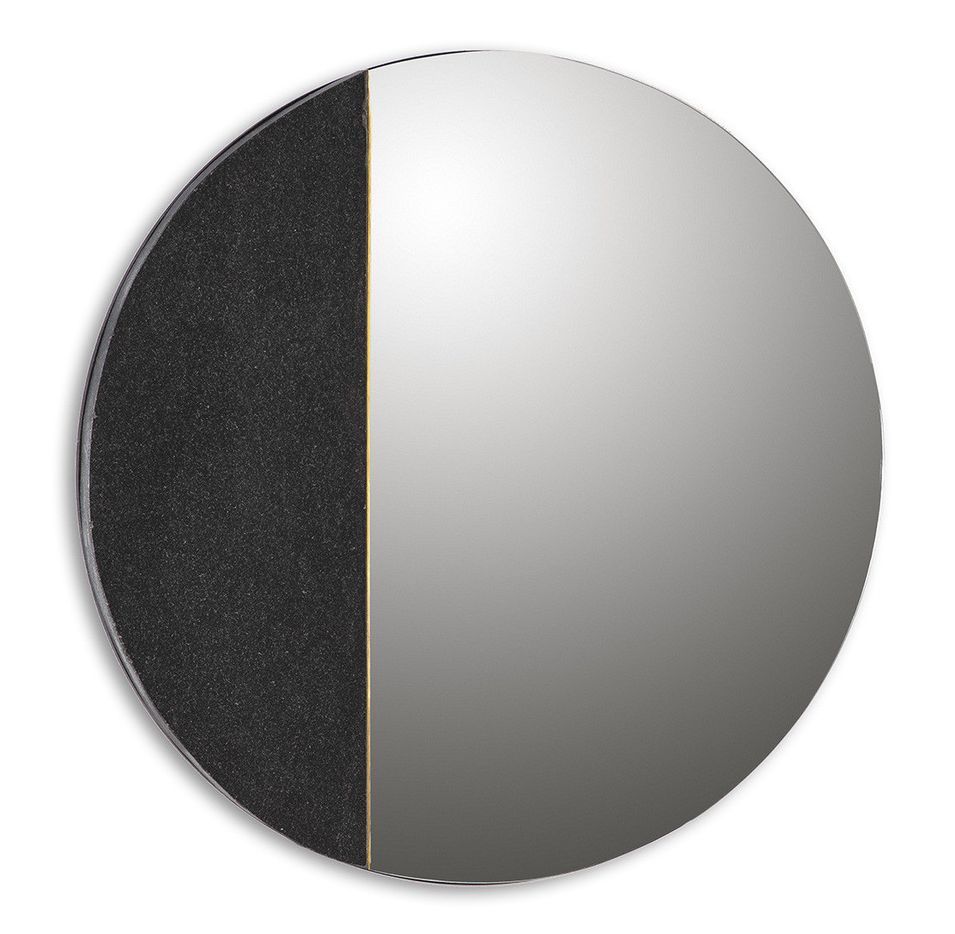 Miroir mural rond granit noir et verre Main - Photo n°1
