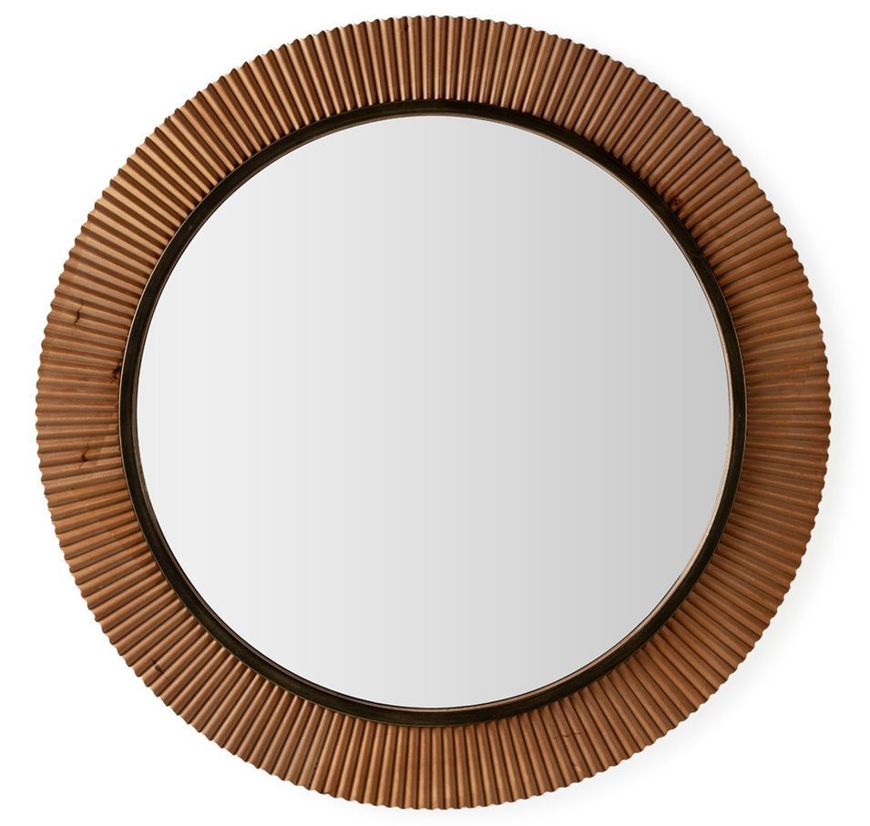 Miroir mural rond métal et bois bicolore VUNA – Ø 108 cm - Photo n°1