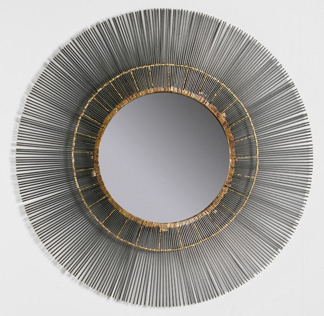 Miroir mural rond métal gris et doré Rary - Photo n°1