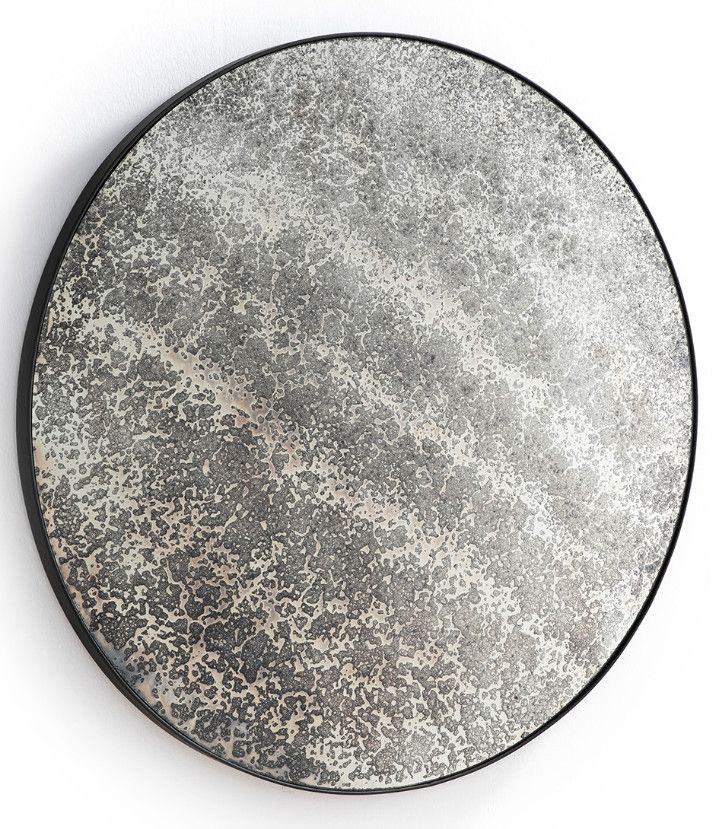 Miroir mural rond métal noir et miroir vieilli argenté Picty - Photo n°1