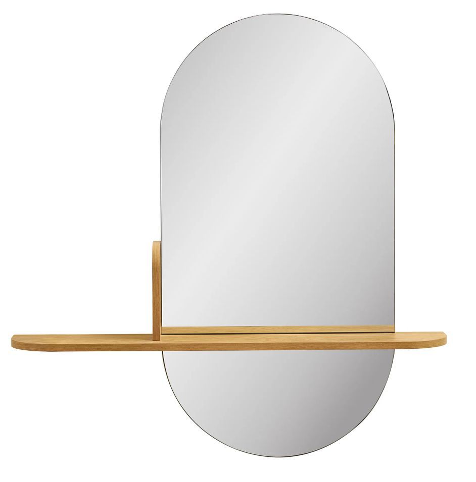 Miroir ovale avec étagère en bois naturel BARCO - Photo n°1