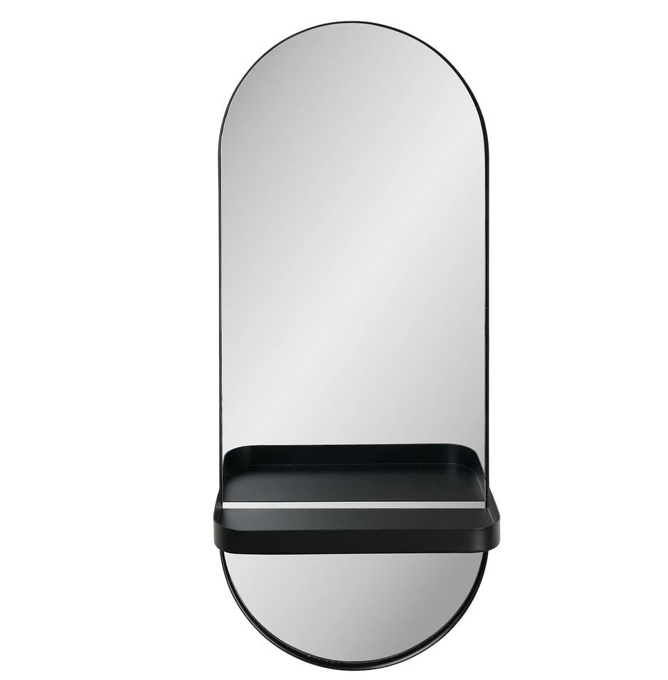 Miroir ovale avec étagère en bois noir OLBIA – L 25 x H 60 cm - Photo n°1