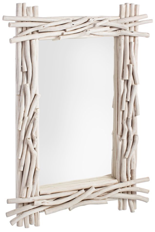 Miroir rectangle en branches teck blanc Sary L 90 cm - Photo n°1