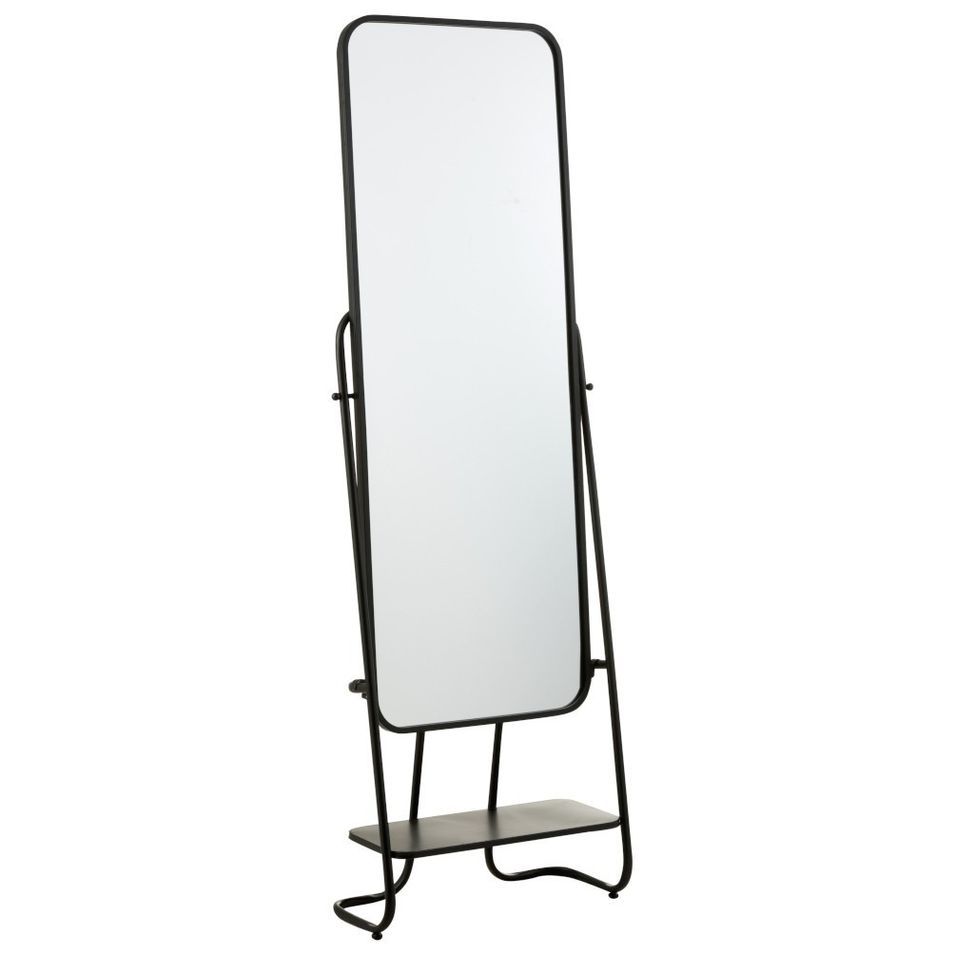 Miroir sur pied 1 étagère verre et métal noir Verde - Photo n°1