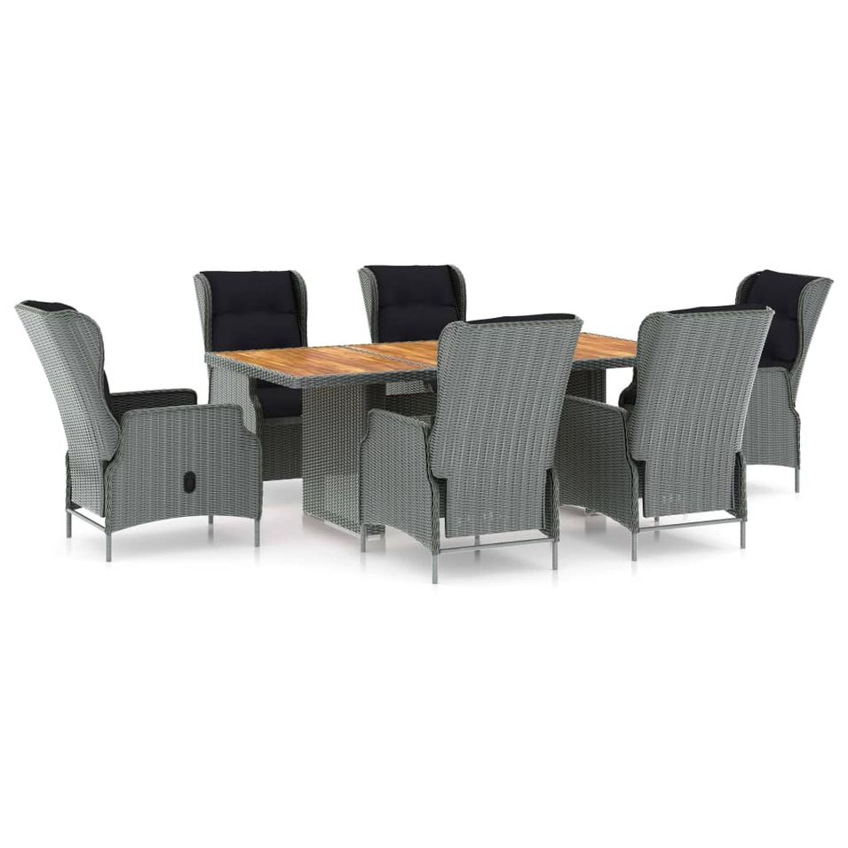 Mobilier à dîner 7 pcs avec coussins Résine tressée Gris clair 5 - Photo n°1
