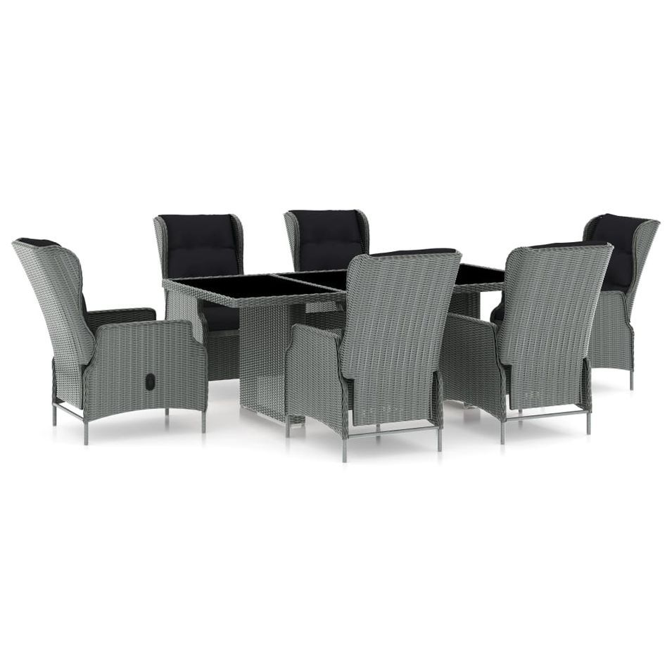 Mobilier à dîner 7 pcs avec coussins Résine tressée Gris clair 4 - Photo n°1