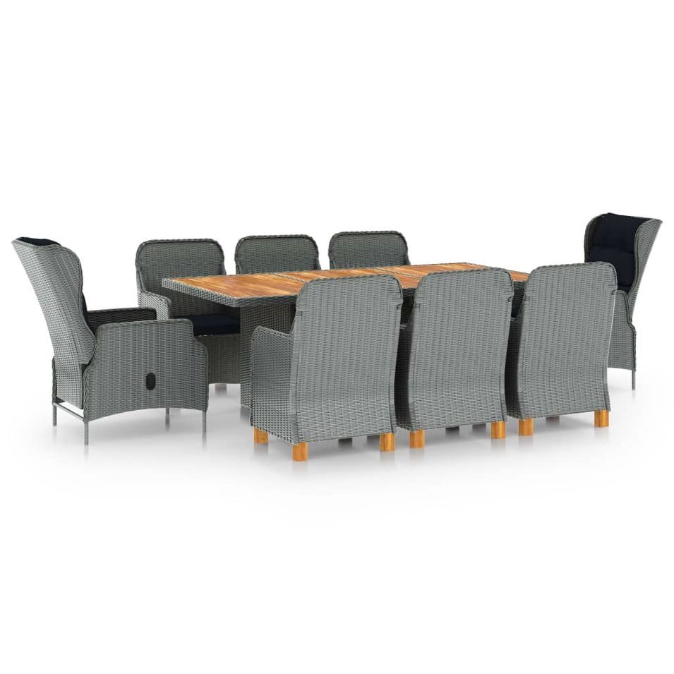 Mobilier à dîner 9 pcs avec coussins Résine tressée Gris clair 9 - Photo n°1