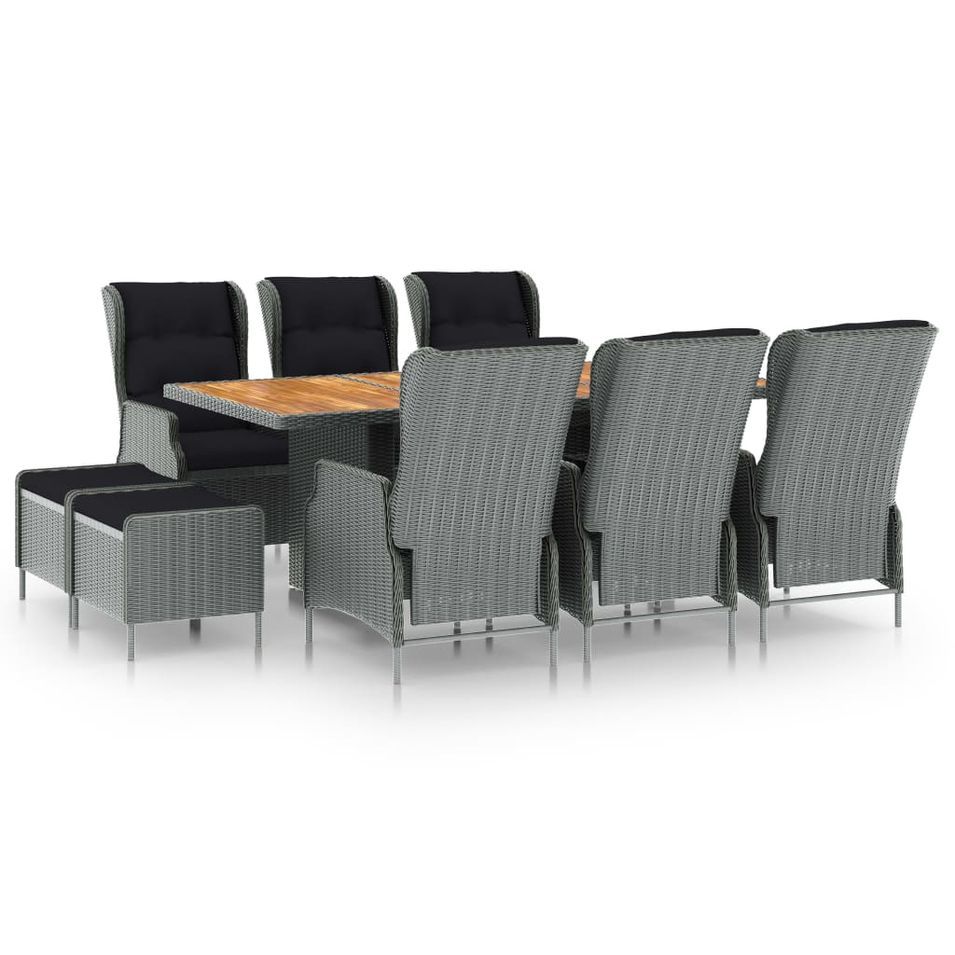 Mobilier à dîner 9 pcs avec coussins Résine tressée Gris clair 4 - Photo n°1