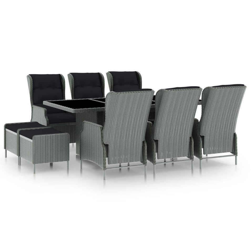 Mobilier à dîner 9 pcs avec coussins Résine tressée Gris clair 3 - Photo n°1