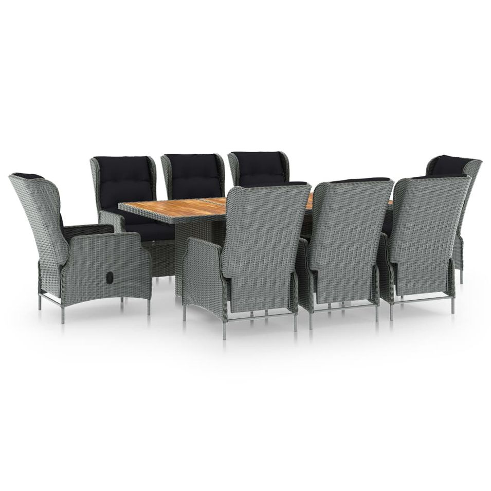 Mobilier à dîner 9 pcs avec coussins Résine tressée Gris clair 2 - Photo n°1