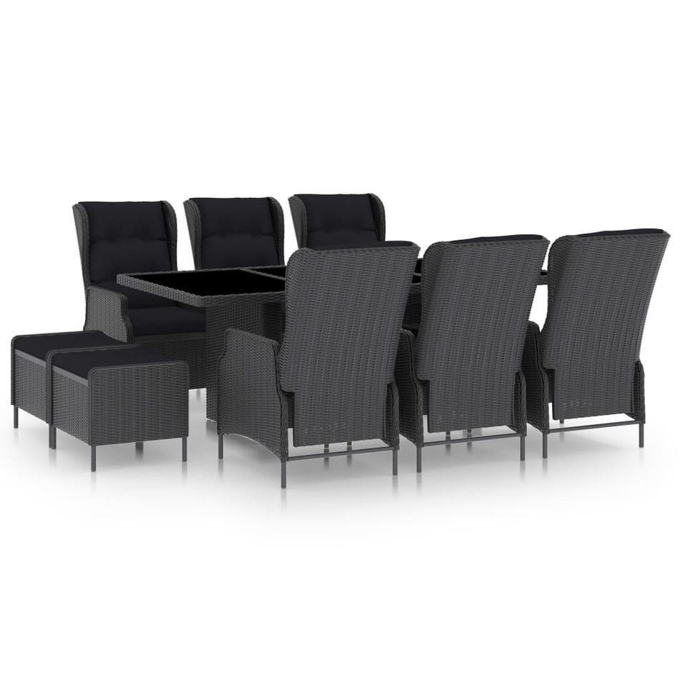 Mobilier à dîner 9 pcs avec coussins Résine tressée Gris foncé - Photo n°1