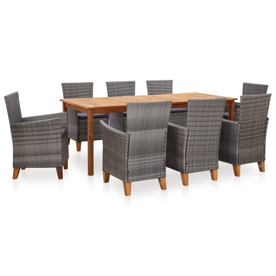 Mobilier à dîner 9 pcs Résine tressée et bois d'acacia Gris - Photo n°1