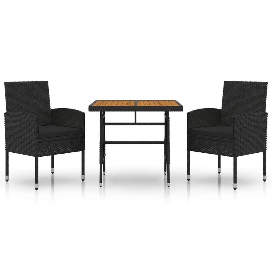 Mobilier à dîner d'extérieur 3 pcs Résine tressée Noir - Photo n°1