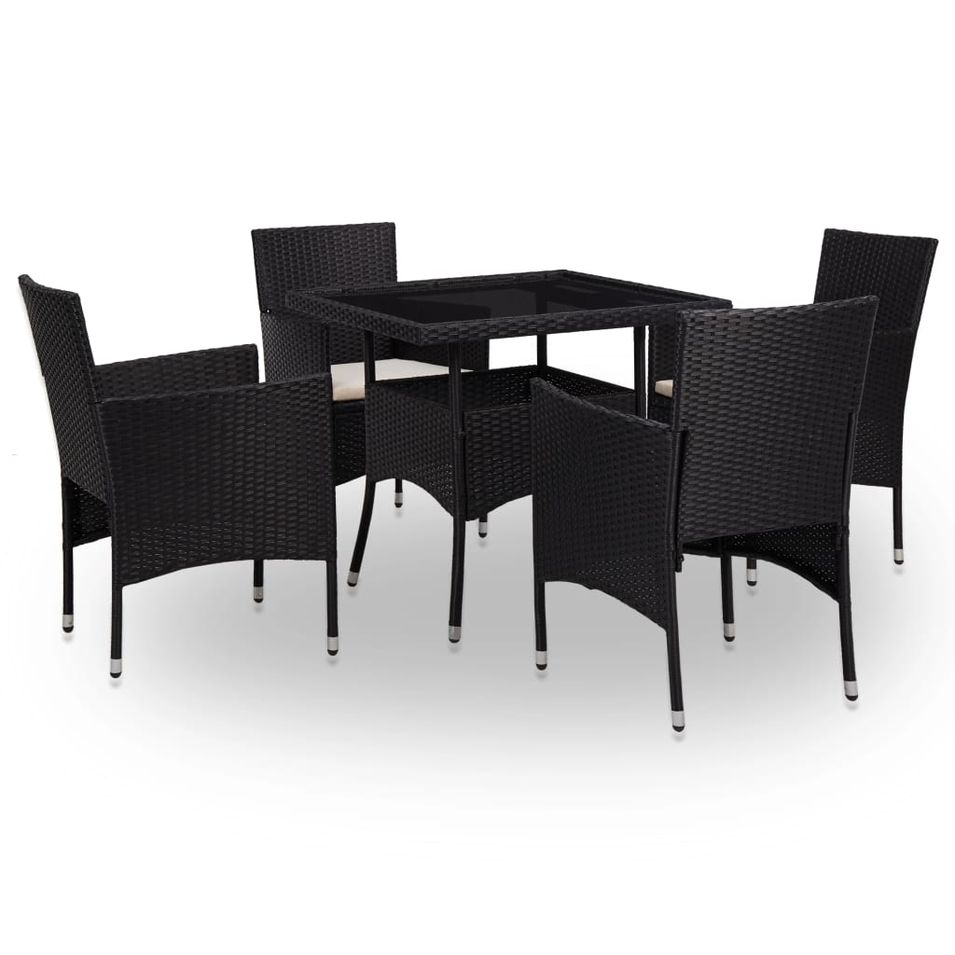 Mobilier à dîner d'extérieur 5 pcs Noir Résine tressée et verre 2 - Photo n°1