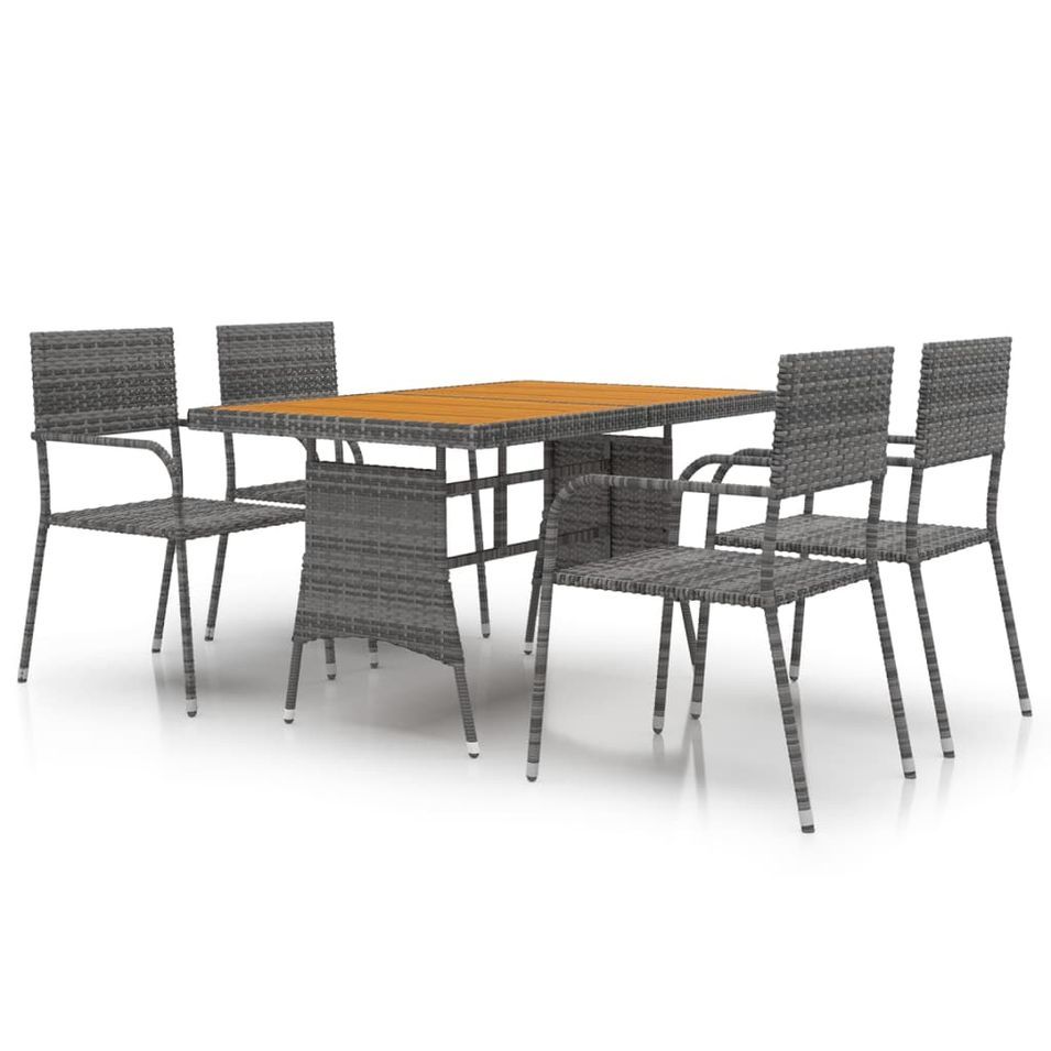 Mobilier à dîner d'extérieur 5 pcs Résine tressée Gris - Photo n°1