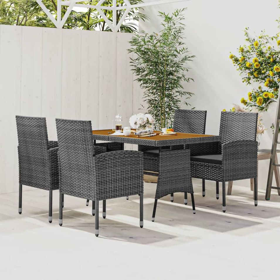 Mobilier à dîner d'extérieur 5 pcs Résine tressée Gris - Photo n°1