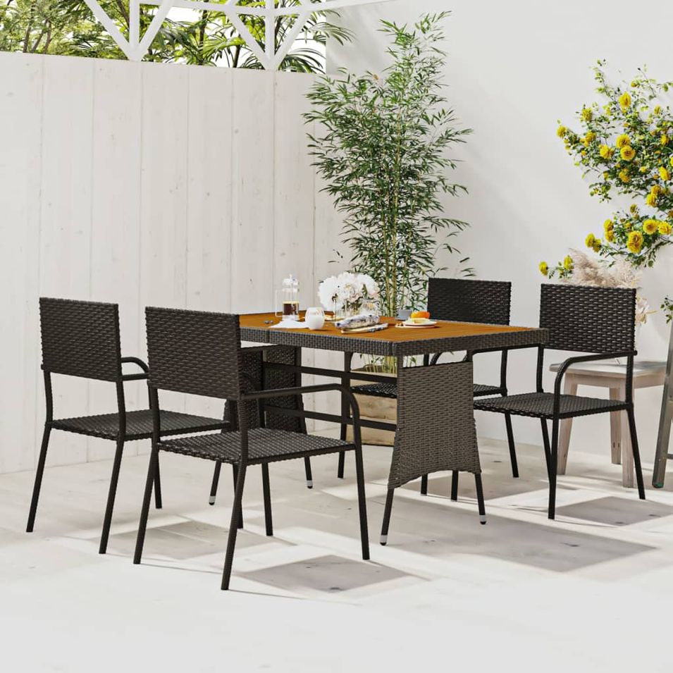Mobilier à dîner d'extérieur 5 pcs Résine tressée Noir - Photo n°1