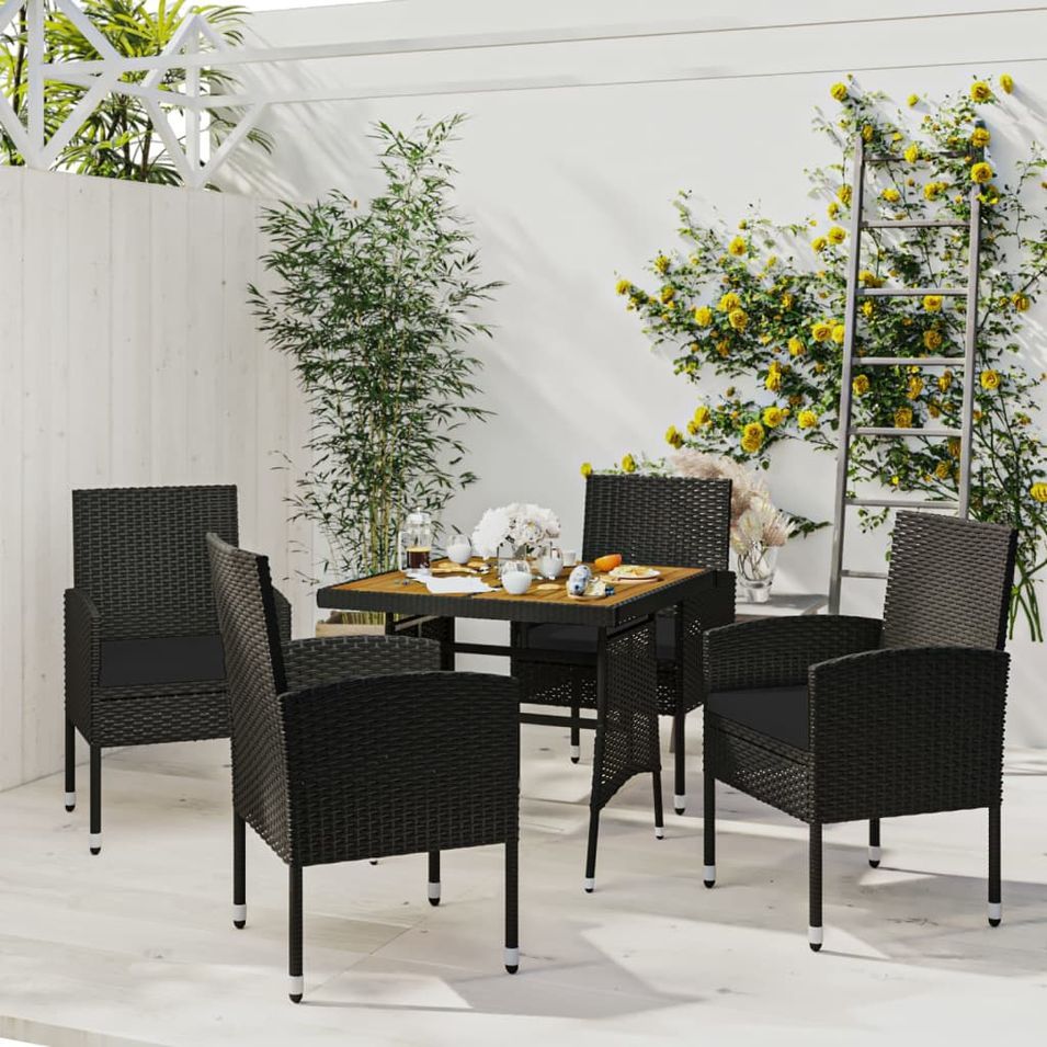 Mobilier à dîner d'extérieur 5 pcs Résine tressée Noir - Photo n°1