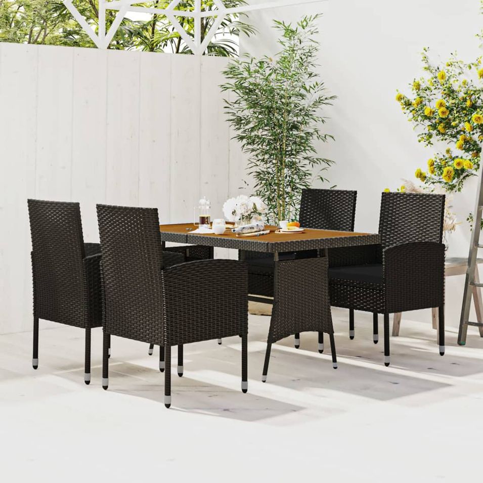 Mobilier à dîner d'extérieur 5 pcs Résine tressée Noir - Photo n°1