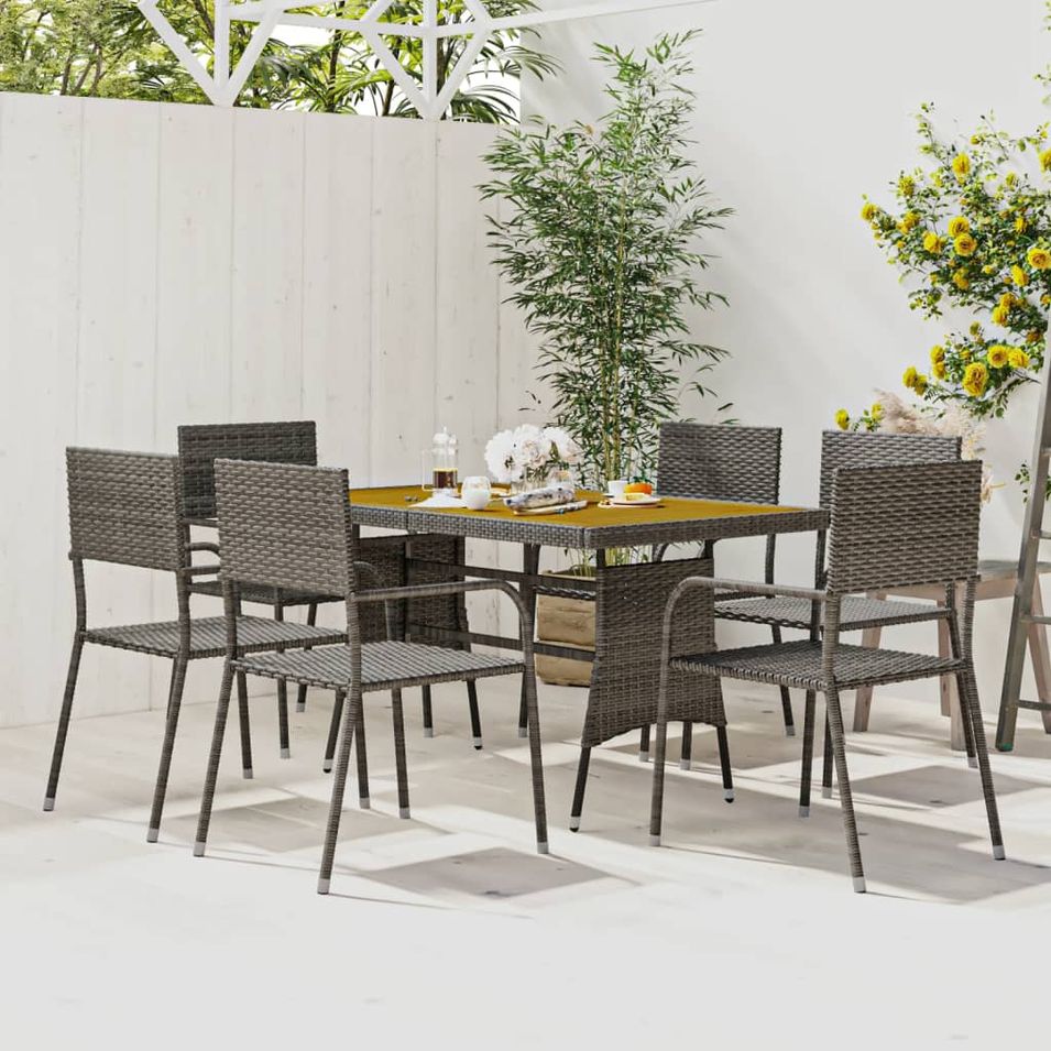 Mobilier à dîner d'extérieur 7 pcs Résine tressée Gris - Photo n°1