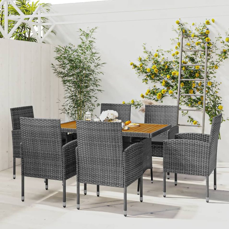 Mobilier à dîner d'extérieur 7 pcs Résine tressée Gris - Photo n°1