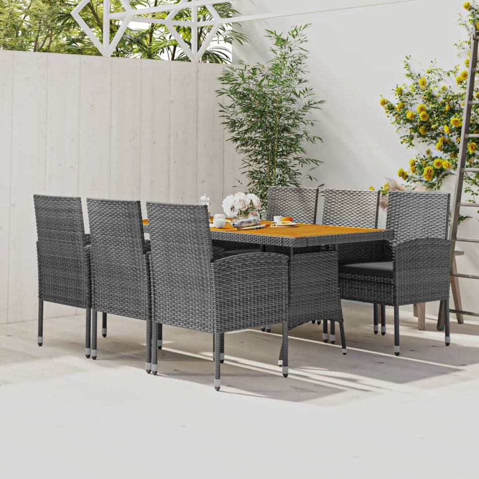 Mobilier à dîner d'extérieur 7 pcs Résine tressée Gris - Photo n°1