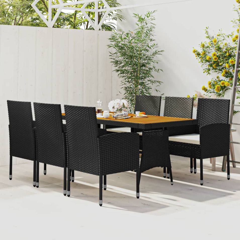 Mobilier à dîner d'extérieur 7 pcs Résine tressée Noir - Photo n°1