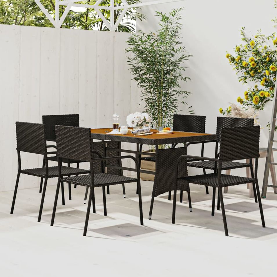 Mobilier à dîner d'extérieur 7 pcs Résine tressée Noir - Photo n°1