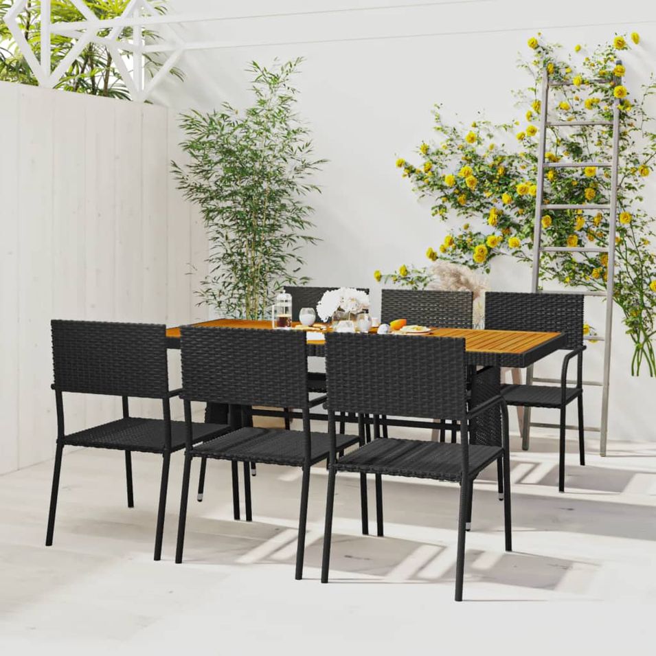 Mobilier à dîner d'extérieur 7 pcs Résine tressée Noir - Photo n°1